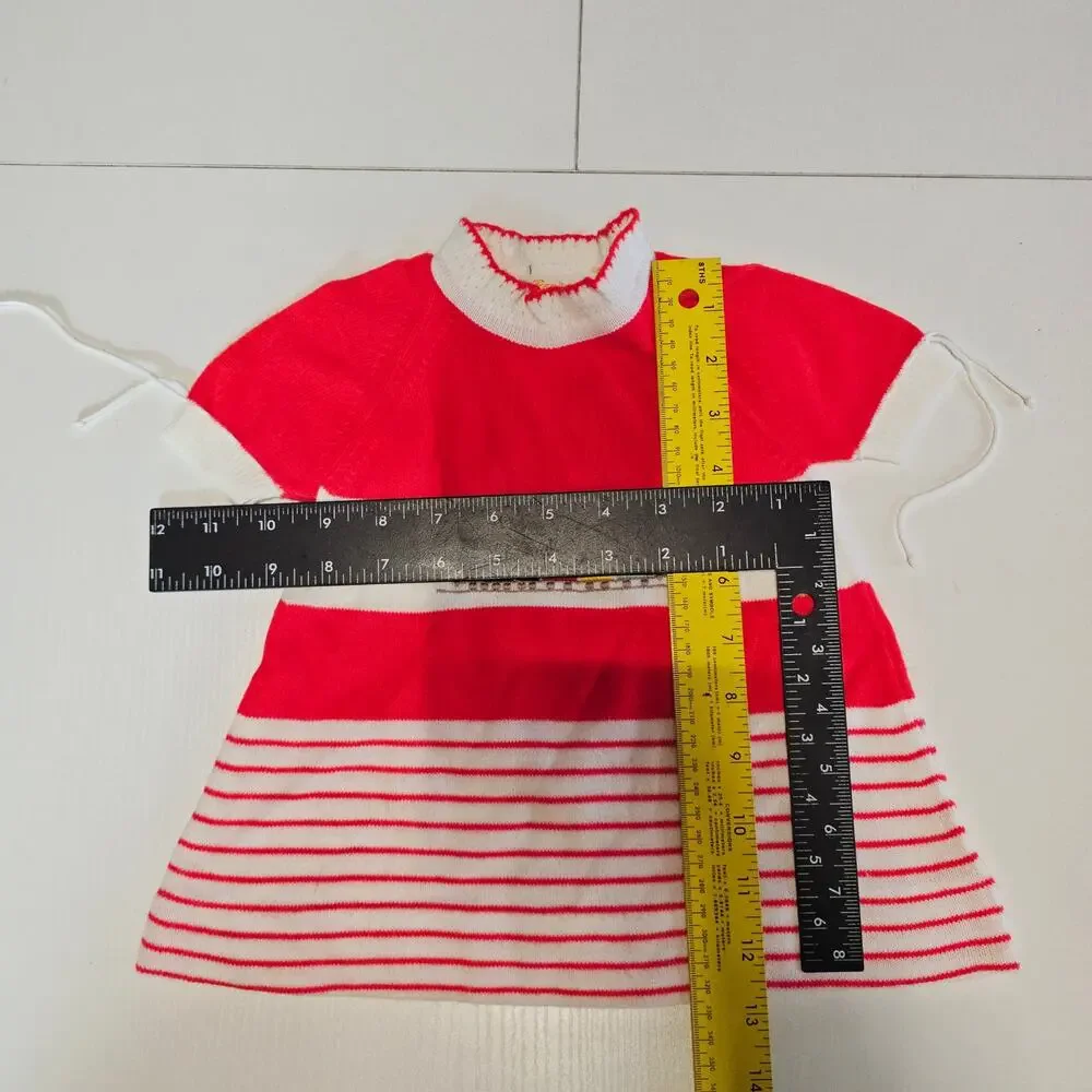 Rare Vintage 1950's Renzo Knit Baby Girl Dress Orange White Italian M 6-12 mo